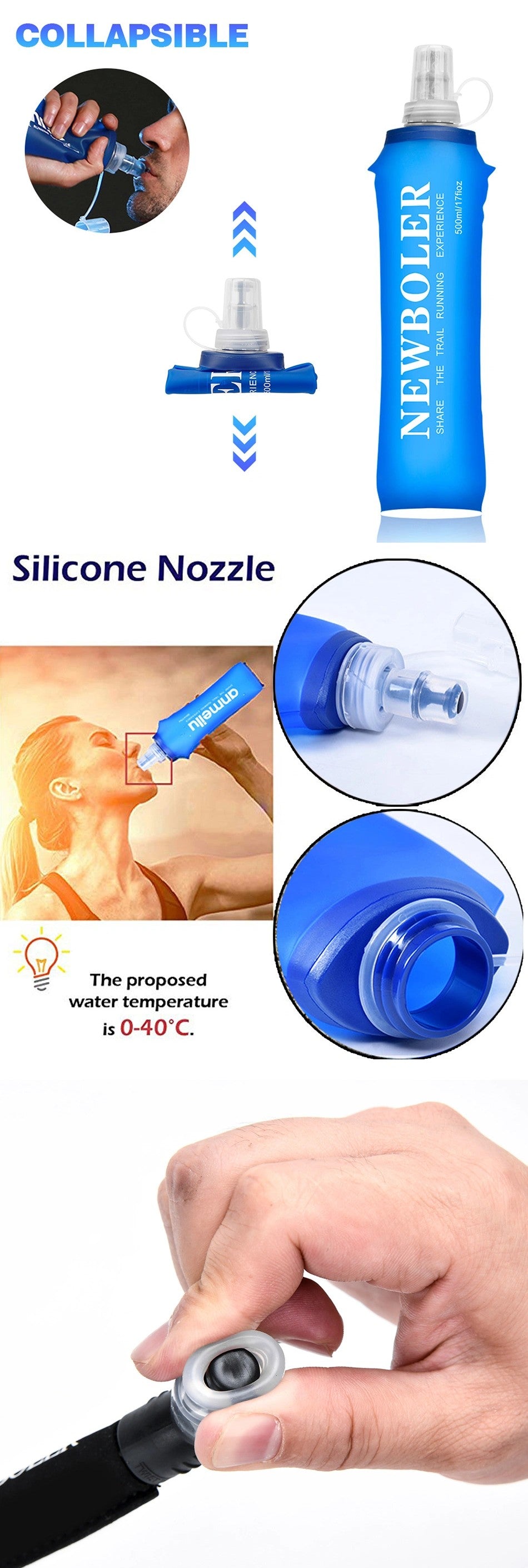 Sammenleggbar drikkeflaske / vannpose 500 ml