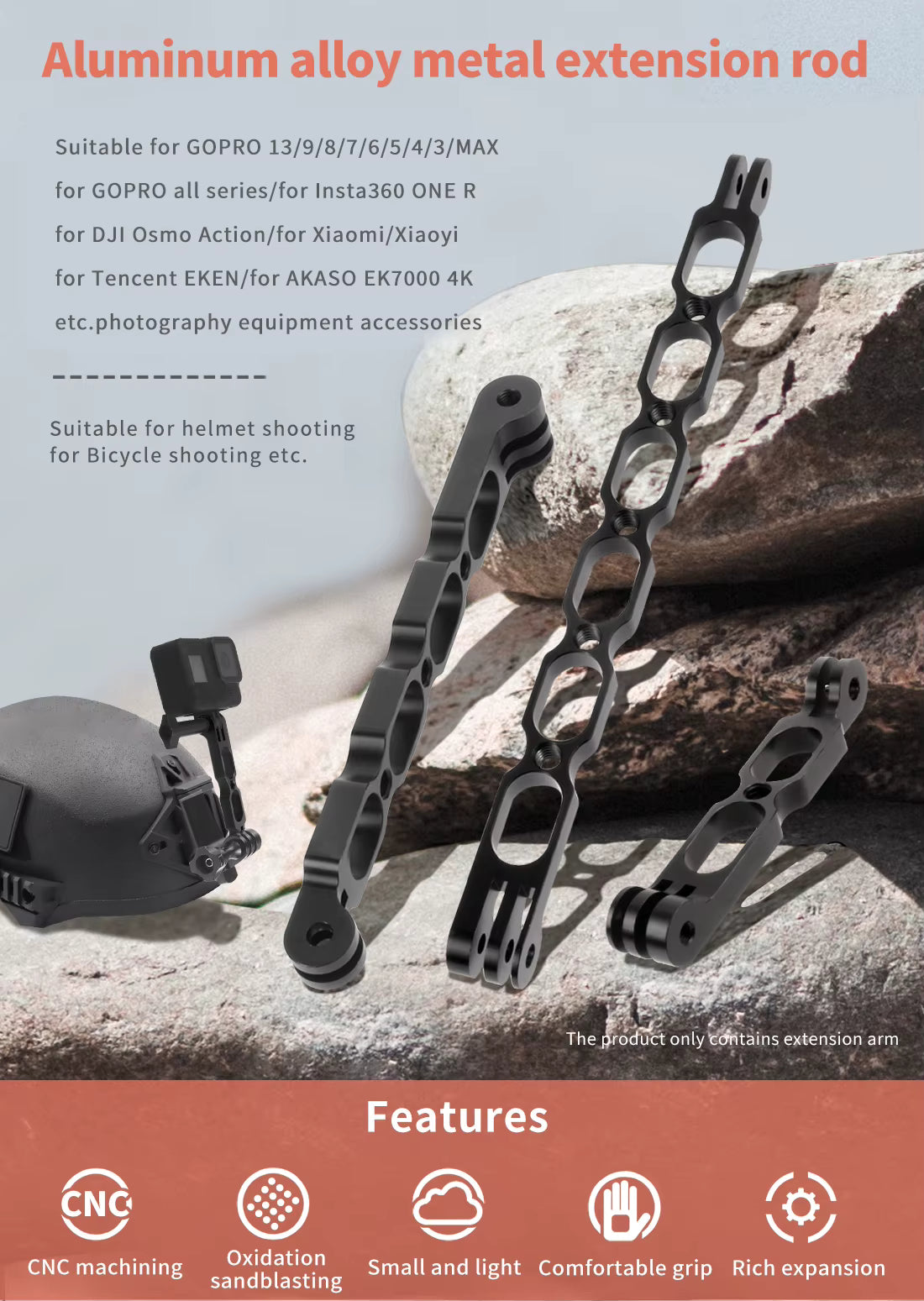 Helmet Extension Arm sett, 3 lengder